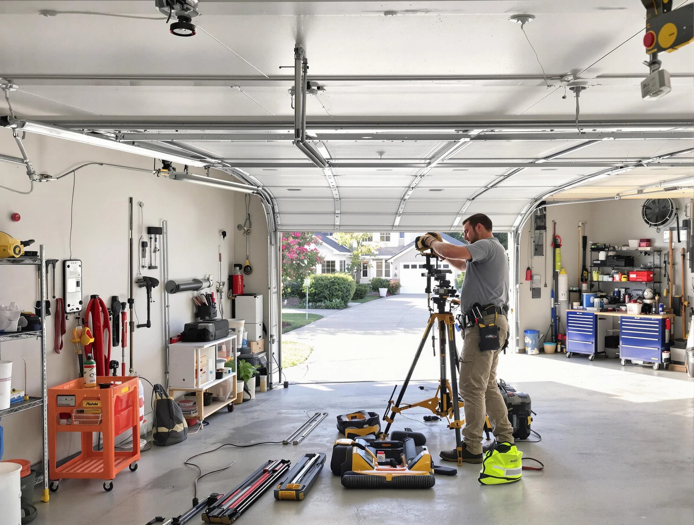 Buffalo Garage Door Repair specialist performing laser-guided track alignment in Buffalo