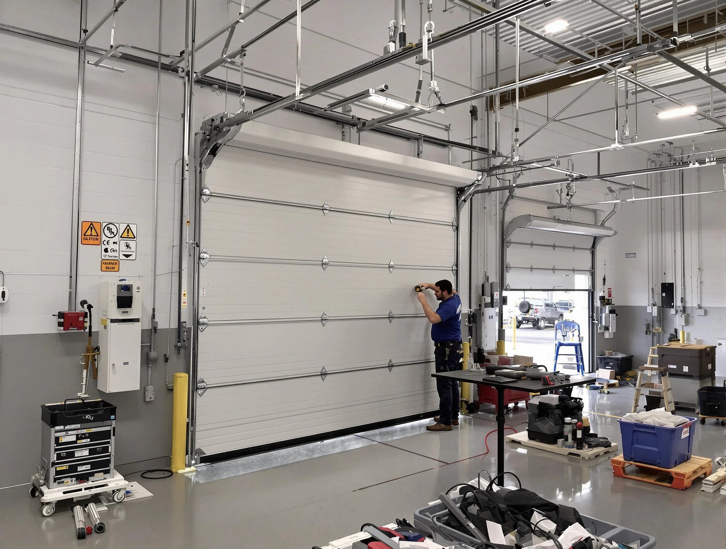 Commercial garage door repair being performed by Buffalo Garage Door Repair expert in Buffalo