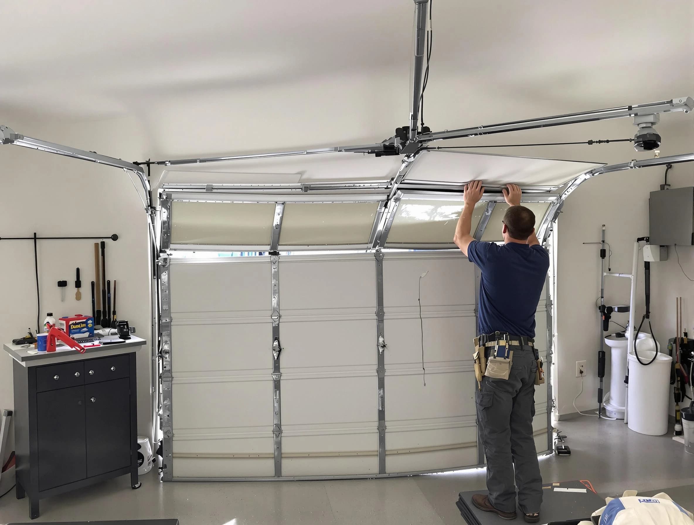 Buffalo Garage Door Repair specialist performing precise section replacement on Buffalo garage door