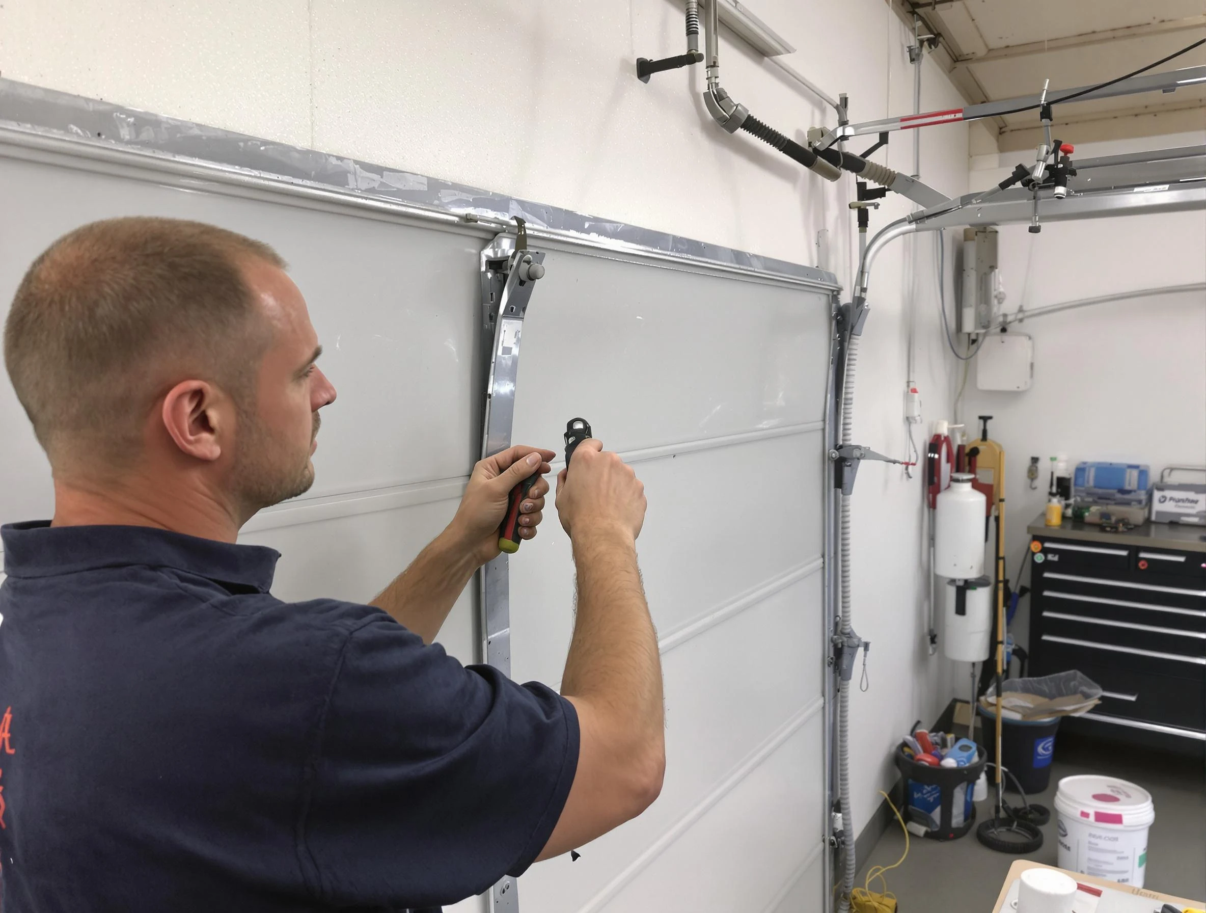 Before and after garage door dent repair by Buffalo Garage Door Repair in Buffalo