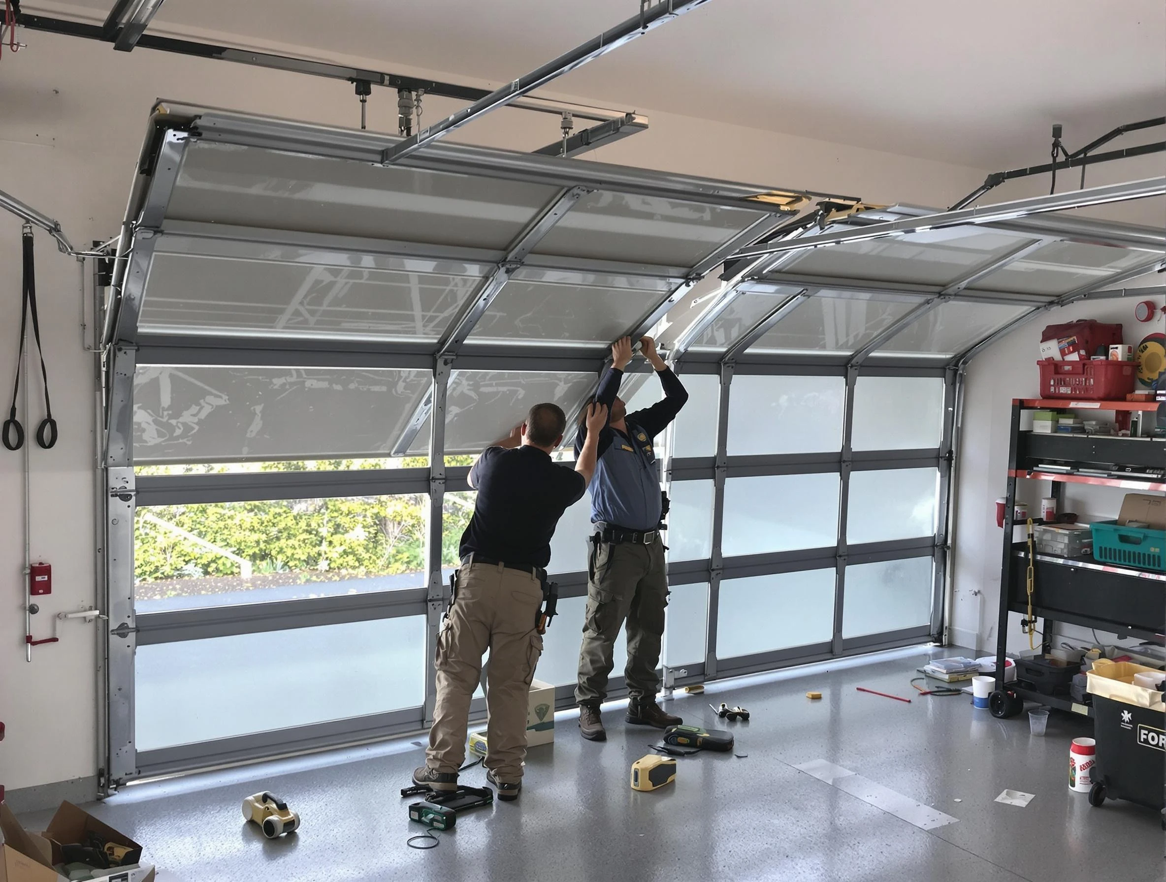 Buffalo Garage Door Repair expert performing precise panel replacement on Buffalo garage door